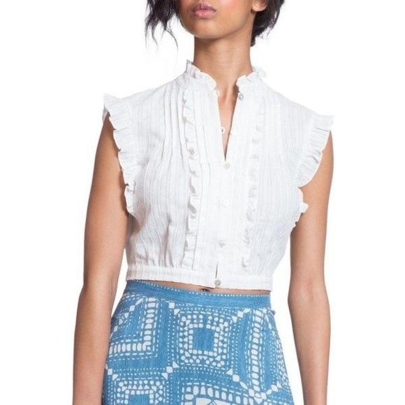 Plenty by Tracy Reese cropped ruffled top ivory white coquette womens size small - Picture 6 of 8